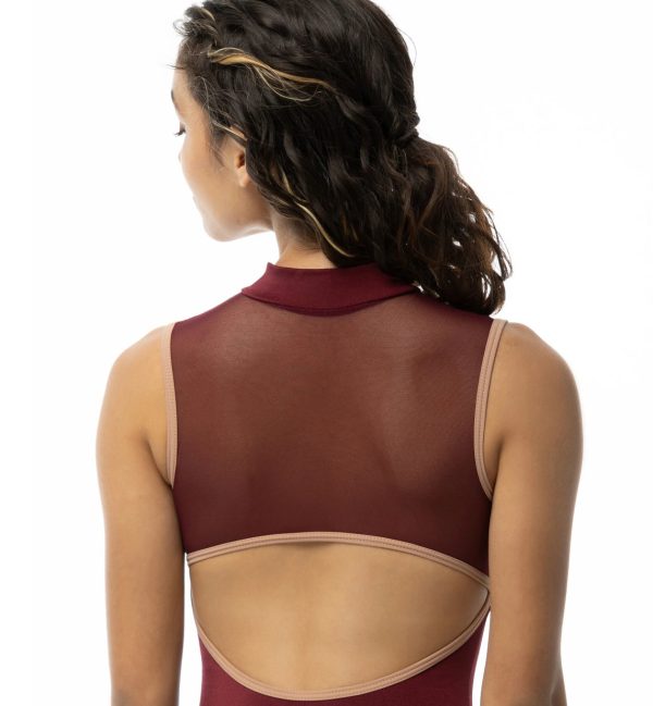 Suffolk - Lola Zip Front Mock Neck Leotard - Adult (2559A) - Burgundy (GSO) For Sale