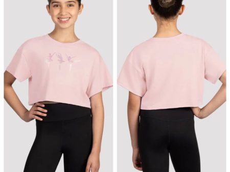 Mirella - Glow Girl Ballerina Print Crop Top - Child (M1563C) - Pink For Sale