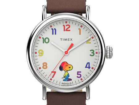 Timex Standard 40mm Peanuts Love White Dial Silver-tone Case Brown Leather Strap TW2W53900VQ Cheap