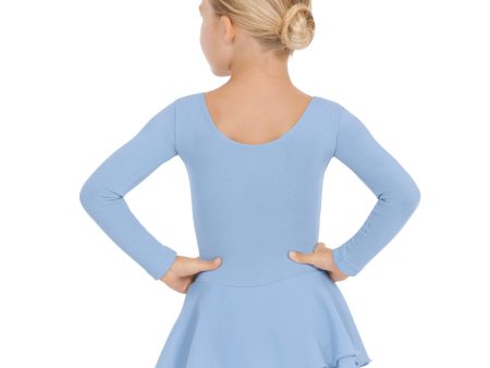 Eurotard Girls Long Sleeve Dance Dress with Cotton Lycra® - Child (10465) - Light Blue For Cheap