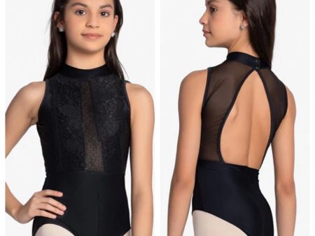 So Danca - High Neck Leotard with Floral Lace - Child Adult (L-2387 RDE-2386) - Black (GSO) Online now