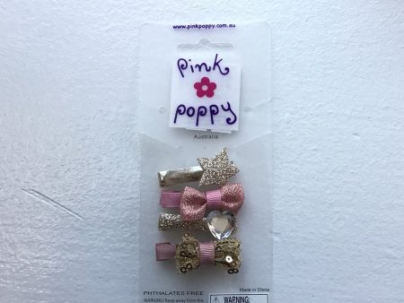 Pink Poppy - Bow Heart Star Sparkle Hair Clips - (HCT313) - Pink Gold For Sale