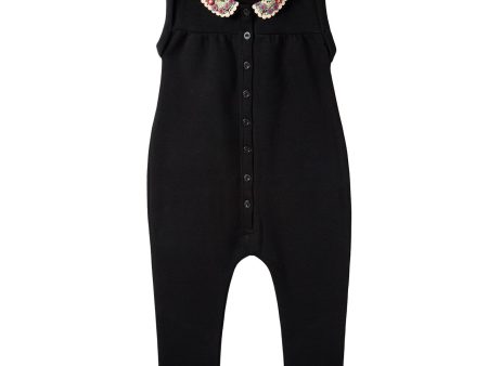 Dinky Baby Robe Black With Flowered Collar Cheap