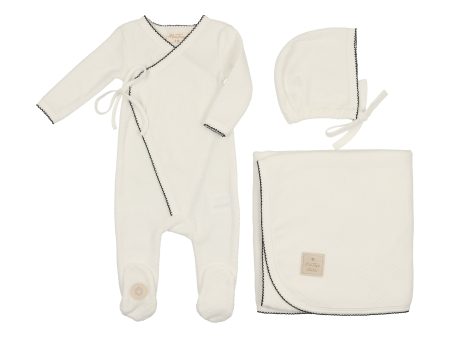 Mon Tresor Baby Scallop Wrap Layette Set Ivory & Black For Discount