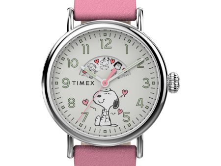 Timex Standard x Peanuts Valentine s 40mm Leather Strap Watch Pink TW2W88900VQ Sale