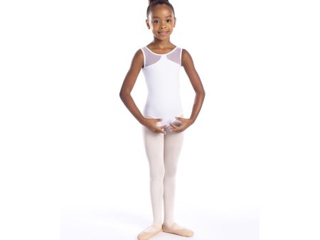 So Danca - Round Neck Mesh Panel Leotard - Child (L-1729ME) - White Online Sale