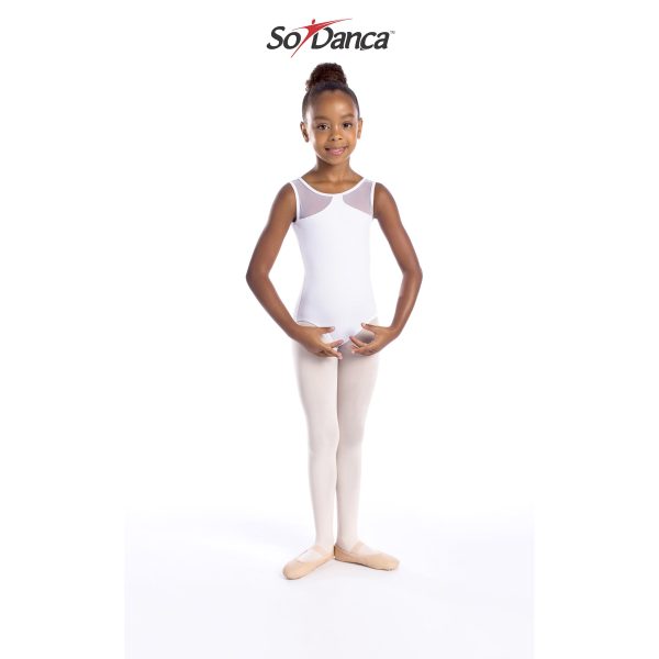 So Danca - Round Neck Mesh Panel Leotard - Child (L-1729ME) - White Online Sale