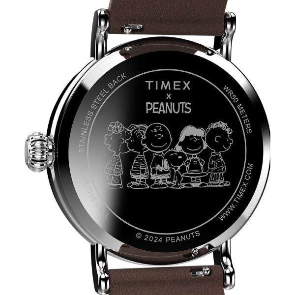 Timex Standard 40mm Peanuts Love White Dial Silver-tone Case Brown Leather Strap TW2W53900VQ Cheap