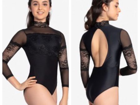 So Danca - 3 4 Sleeve Mesh Lace Leotard - Adult (RDE-2382) - Black Online now