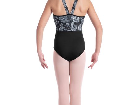 *Mirella - Wide Strap Print Camisole Leotard - Child (M474C) - Black For Cheap