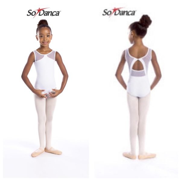 So Danca - Round Neck Mesh Panel Leotard - Child (L-1729ME) - White Online Sale