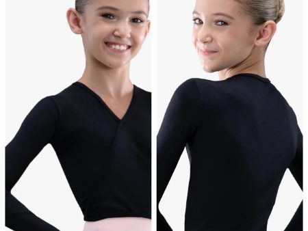 So Danca - Rida V-Neck Long Sleeve Mock Wrap Top - Child (SL207) - Black (GSO) Online