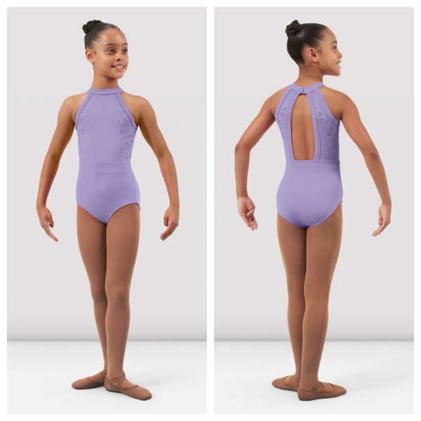 *Bloch - Flower Vine Open Back Halter Leotard - Child (CL4345) - Lilac Online Sale