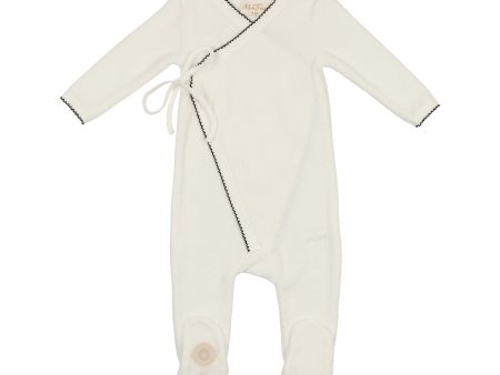 Mon Tresor Baby Scallop Wrap Footie Ivory & Black on Sale