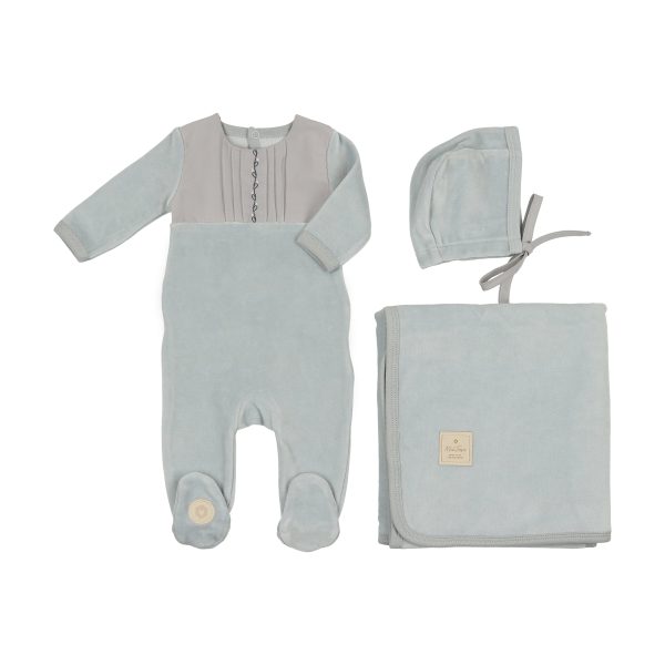 Mon Tresor Baby Poplin Pleats Layette Set Blue Dawn Online Sale