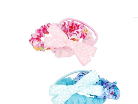 Pink Poppy - Scrunchie and Bow Hair Tie Set - (HBT312) - Blue (GSO) For Sale