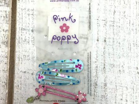 Pink Poppy - Hair Clips and Flower Charm Bobbi Pins - (2347) - Blue For Discount