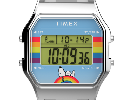 Timex T80 x Peanuts Dream in Color 34mm Stainless Steel Bracelet Watch Stainless Steel Silver-Tone Digital TW2V61300YB For Cheap