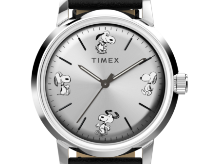 Timex Marlin® Automatic x Peanuts Sketch 40mm Leather Strap Watch Black Stainless Steel TW2W540000Q Cheap